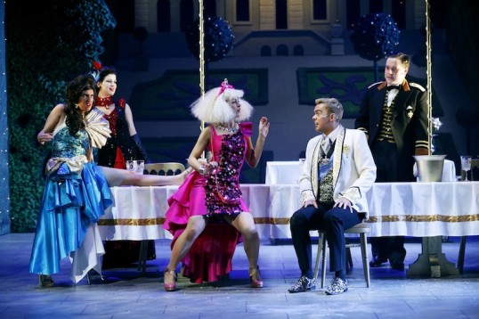 "You're gorgeous!" Left to right- Jo Freer (Camille), Jayne McKenna (Monique La Mort), Nicola Roy (Colette), Martin McCormick (Prince Pierre) and Grant O' Rourke (Bumble). Photo- Eamonn McGoldrick