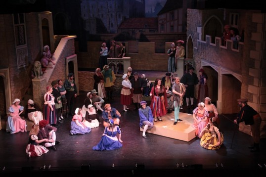 Gillian Robertson (Elsie) and Geoff Lee (Point) entertain the ensemble with I have a song to Sing, O. Photo: Ross Main