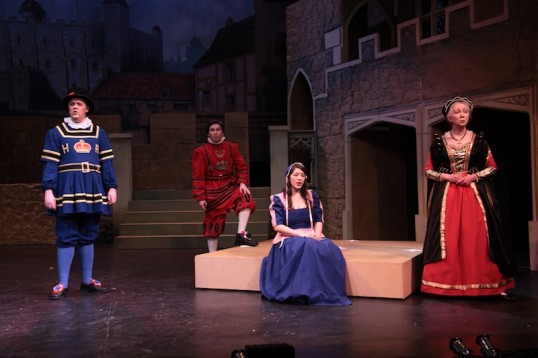 Meryll (Craig Macbeth), Fairfax (Chris Cotter), Kate (Sarah Kim), Dame Carruthers (Barbara Brodie). Photo: Ross Main