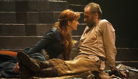 Siobhan Redmond (Grauch) and Jonny Phillips (Siward). Photo © Richard Campbell
