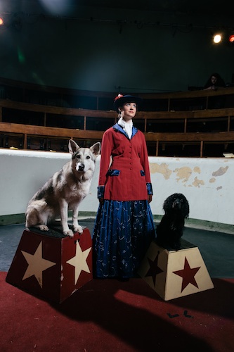 Bethany Martin with the troupe's dogs. Photo © Peter Dibdin