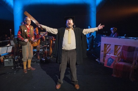 Ed Gaughan as  Lochgelly tawse-loving sadistic teacher achieves a deep and monstrous truth. Photo © Tim Morozzo