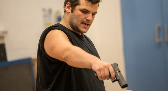 "If yer no in yer seat by 7.30, ken!" Josh Whitelaw as Skootch in Kill Johnny Glendenning. Rehearsal photo: Aly Wight