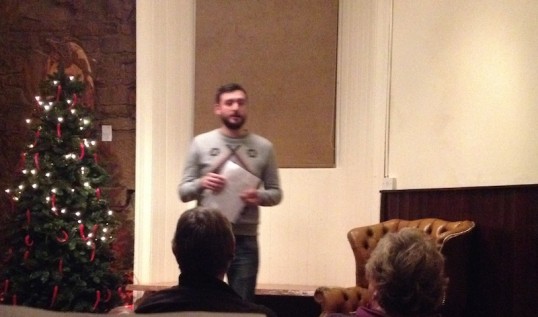 Producer James Ley introduces the evening. Photo Thom Dibdin