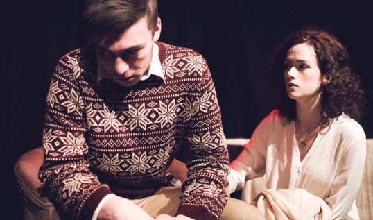 Finlay McAfee (Agamemnon), Alice Markey (Cassandra). Photo Aulos Productions