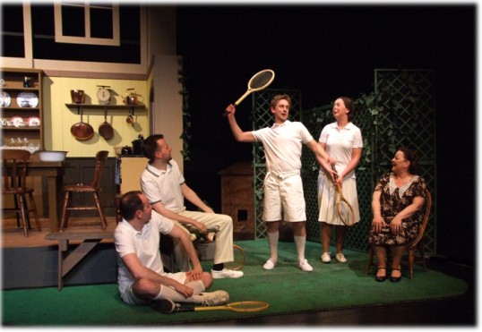 Jamie (David Rennie), Marco (Iain MacDonald), Justin (Matthew Thomson), Esther (Jennie Davidson) and Rima (Irene Cuthbert). Photo Marion Donohoe 