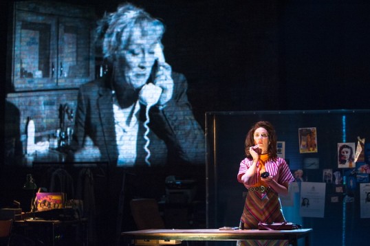 Gabriel Quigley (on screen) and Morven Christie. Photo: Tommy Ga-Ken Wan