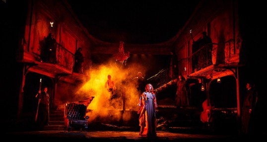 Imogen Sage ( Mrs de Winter) and the cast of Rebecca. Photo: Steve Tanner