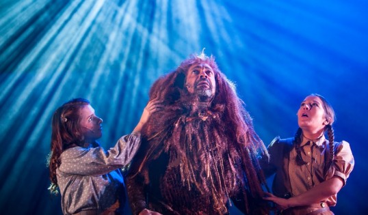 Charlotte Miranda Smith(Susan), Ben Onwukwe (Aslan) and Claire-Marie Sneddon (Lucy). Photo: Tommy Ga Ken Wan