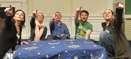 Wendy Barrett (Hazel), Cari Sivills (Marcie), Lawrence Wareing (Stanley), Stuart Townley (Warren) and Wendy Brindle (Rick) in rehearsal. Photo: The Grads