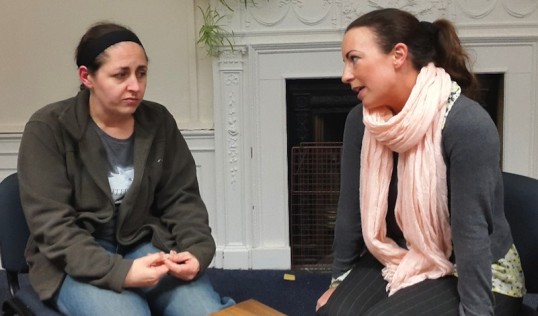 Wendy Brindle (Rick) and Cari Sivills (Marcie) in rehearsal. Photo The Grads
