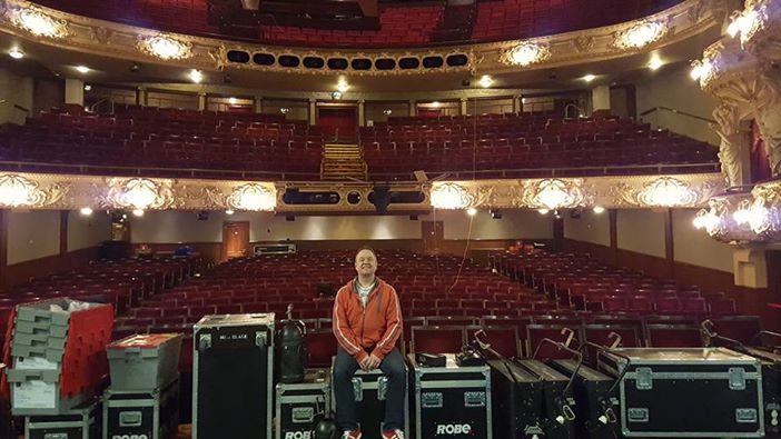 Andy Johnston on stage during the get-in. Photo Southern Light