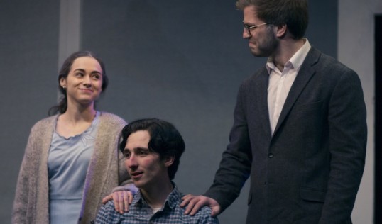 Sasha Briggs (Mum), Saul Garrett (Dad), Scott Meenan sitting (Katurian). Photo: Glen Shepherd