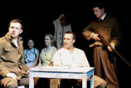 Robbie Gordon (Commandant/Enzo), Andrea McKenzie (Wee Maria), Isabella Jarrett (Donata), Gavin Paul (Oreste), Michael Cooke (Giovanni/Jenkins/Soldier) | Arandora Star by Theatre Objective. Pic: Scott Anderson