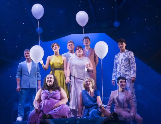 Alison Fitzjohn as Claire, Jayne McKenna as Zoe, Rachel Lumberg as Rachel & Emily Joyce as Heather with Five To Five in The Band. Pic Matt Crockett