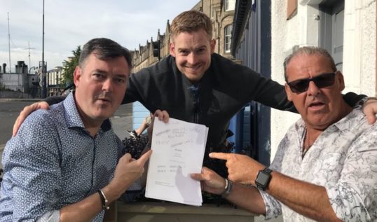 Andy Gray (right) with Grant Stott (left) and Ruaraidh Murray. Pic Grant Stott