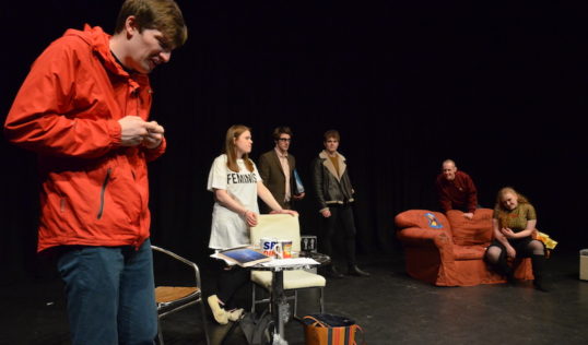 Andrew Weir, Hannah Barretto, Andrew Bilbie, Alan Scott, John Gerard Crossan, Catriona Bone. Pic: Glass Knuckles Nitro Glass Knuckles EdFringe 2018