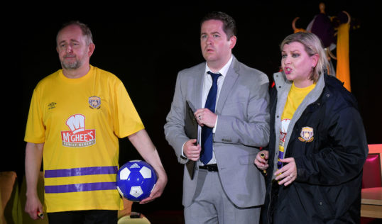 Calum Cuthbertson, Ross Allan and Julie Coombe The Pieman Cometh. Pic Steve Ullathorne