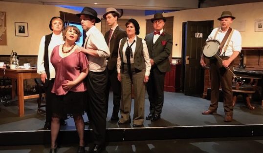Mags McPherson, Suzie Marshall, Felix McLaughlin, Ben Petrie, Edith Peers, Danny Farrimond. Pic Stefan Heumann The Front Page Edinburgh Theatre Arts EdFringe 2018