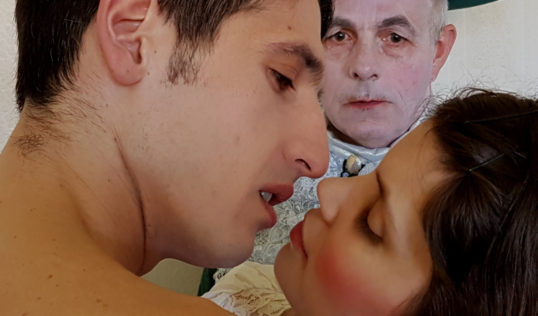 Casanova Dreaming. Arbery Productions EdFringe 2018 Patrick Bergamo and Sarah Stanton with Creighton King looking on. Pic Arbery Productions