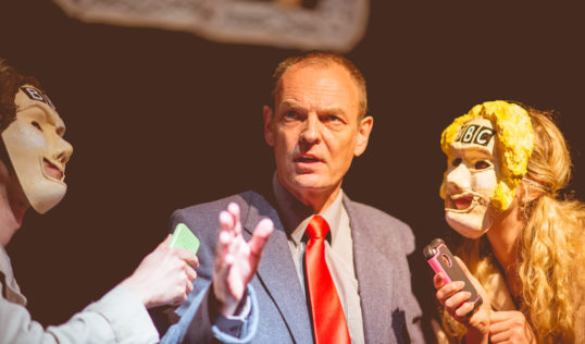 Antigone na h’Éireann Aulos Productions EdFringe 2018 Thomas Mugglestone, Les Fulton and Serena Doran. Pic Aliza Hoover at Ummatiddle
