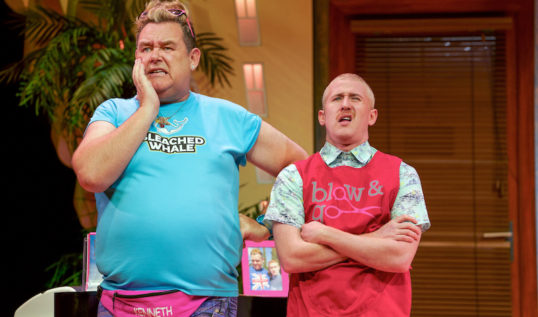Benidorm Live Edinburgh Playhouse UK tour 2018/2019 Tony Maudsley 'Kenneth' and Adam Gillen 'Liam'. Photo Paul Coltas