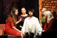 Cara Blaikie (left) and Garry Hall with cast. Pic: Simon Boothroyd