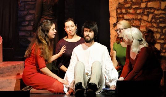 Cara Blaikie (left) and Garry Hall with cast. Pic: Simon Boothroyd