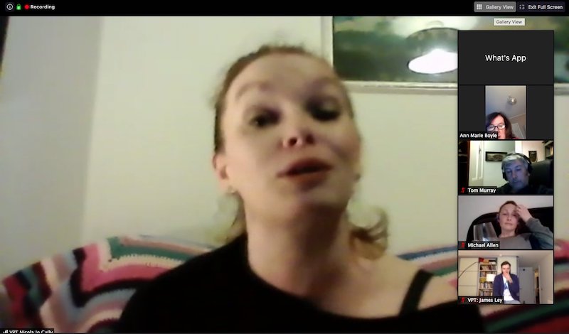 Nicola Jo Cully in Virtual Pub Theatre. Screengrab Sue Gyford