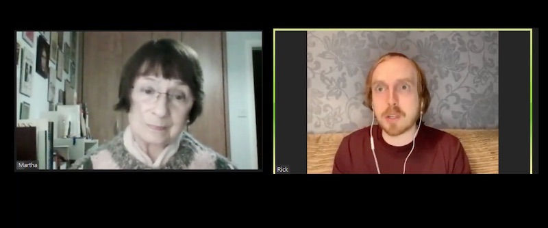 Two people taking part in a Zoom conversation