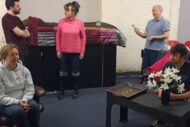 A rehearsal picture of Leitheatre's 2023 production of Perfect Days.