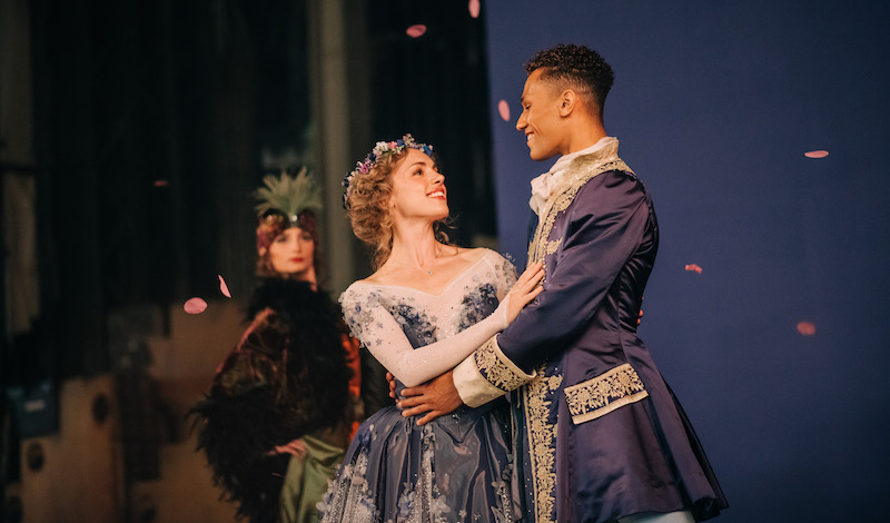 Bethany Kingsley-Garner and Jerome Anthony Barnes embrace with Grace Paulley onlooking on the set of Scottish Ballet’s Cinders campaign shoot. Credit Mihaela Bodlovic (1)