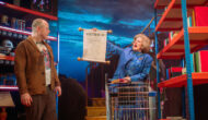 A man watches as Margaret Thatcher throws books into a trolley, holding up a proclamation that reads ‘Section 28’.
