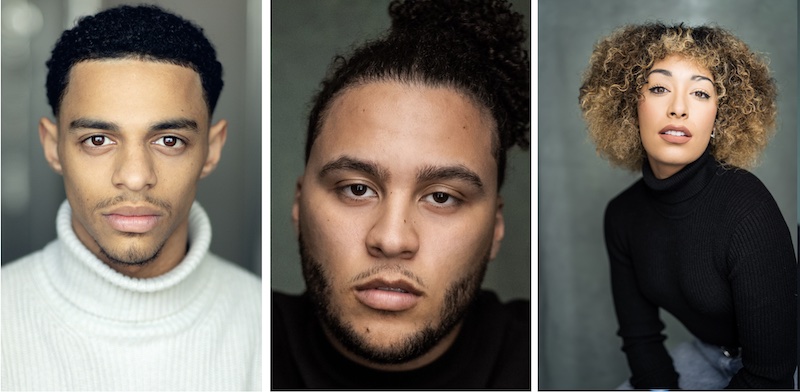Headshots of Marley Fenton (Alexander Hamilton), Billy Nevers (Aaron Burr) and Casey Al-Shaqsy (Eliza Hamilton).