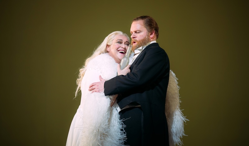 Orla Boylan (Emilia Marty) and Roland Wood (Baron Jaroslav Prus) in The Makropulos Affair. Credit Mihaela Bodlovic. copy